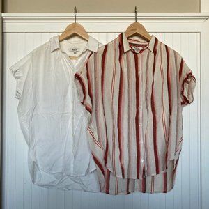 GUC LOT OF 2 Madewell Short Sleeve Button Down Oversized Shirts Cotton Size XXS